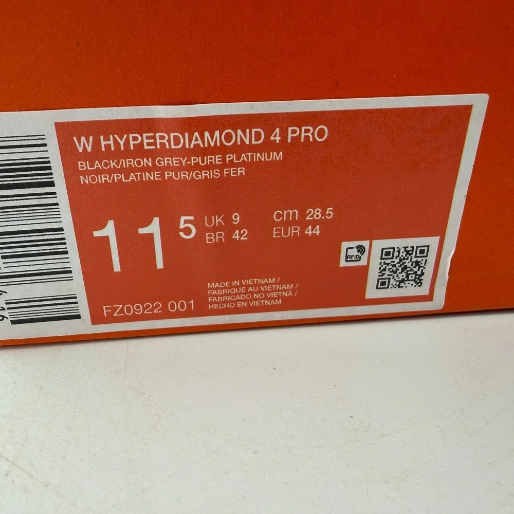 Nike Hyperdiamond 4 Pro Cleats Womens Size 11.5 Black Grey Softball FZ0922 001